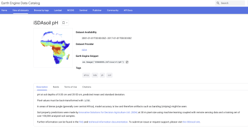 One of our open-access data sets on soil pH levels available on Google Earth Engine.